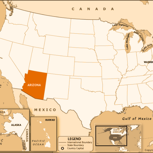 Map of Arizona, USA